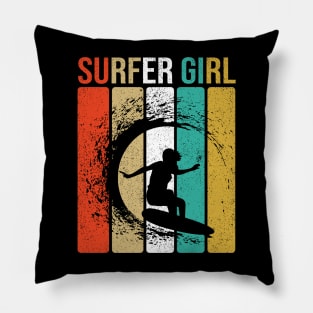 Surfer Girl Surfboard Summer Beach Pillow