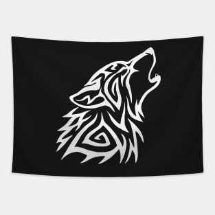 Tribal Wolf Howl - White Tapestry