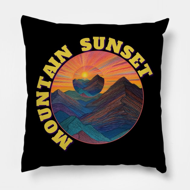 Mountain Sunset Sunrise Colorful Landscape Scene Pillow by Funny Stuff Club