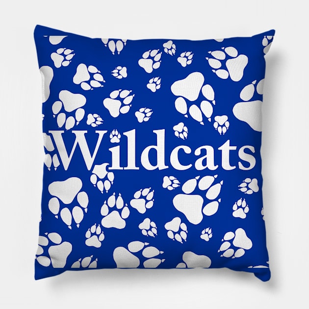 Wildcat Paw Prints Pattern White on Blue Digital Design Pillow by PurposelyDesigned