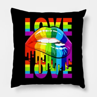 Love LGBT +Q  Flag Lips Gay Lesbian Pride Month Pillow