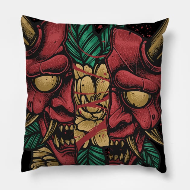 Oni mask flower Pillow by vhiente