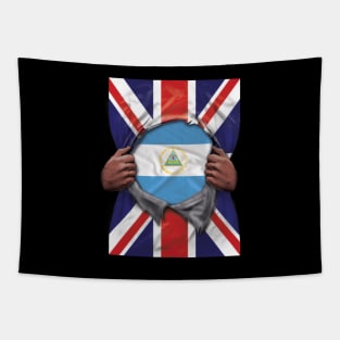 Nicaragua Flag Great Britain Flag Ripped - Gift for Nicaraguan From Nicaragua Tapestry