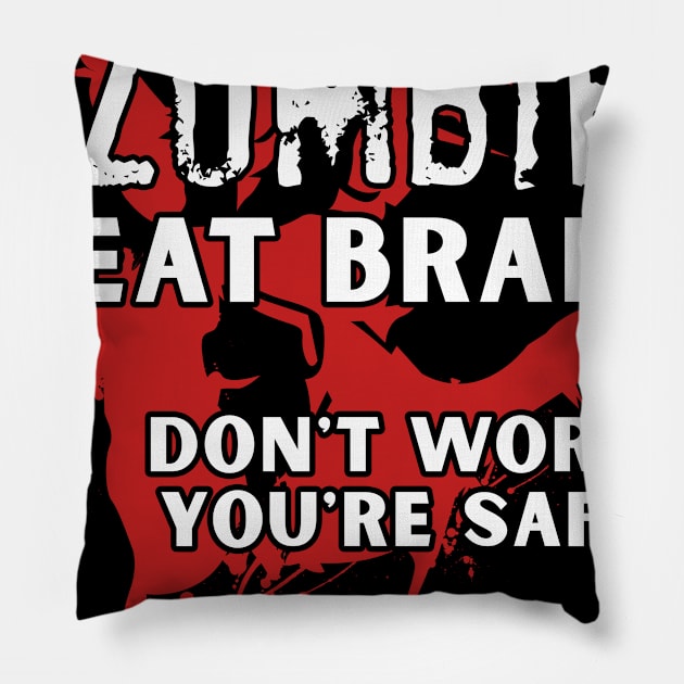 Zombie Eat Brains Halloween Pillow by JDaneStore