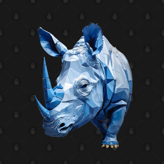 Blue rhino head geometric art by Spaceboyishere