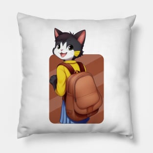 Happy Cat Goes to School Pillow