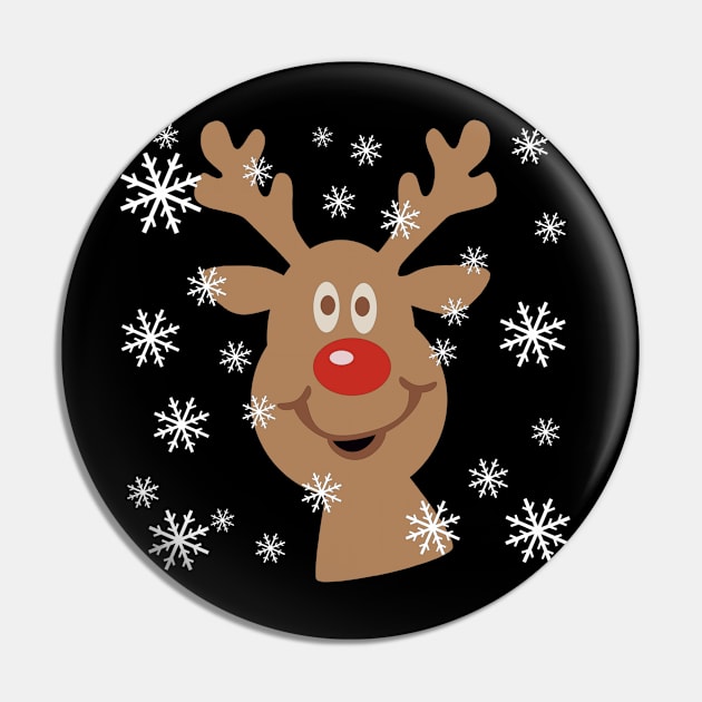 Smiling Christmas Reindeer In The Snow Pin by Yule