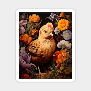 Retro Vintage Art Style Baby Chick in Field of Wild Flowers - Whimsical Farm Magnet