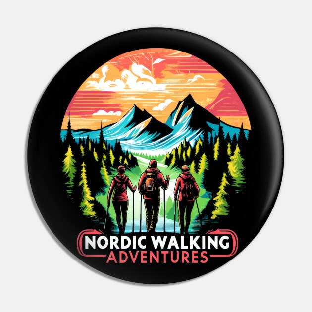 Vintage Retro Nordic Walking Mountain Adventure Sport Pin by POD24