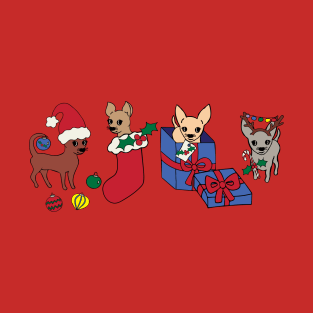 Red Christmas Chihuahuas - Smooth Coat Chihuahuas - Christmas Chihuahua Tee T-Shirt