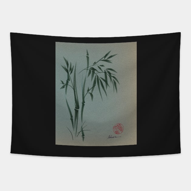 Ethereal - Sumie ink brush pen bamboo painting on vintage paper Tapestry by tranquilwaters