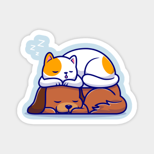 Cute Cat And Dog Sleeping Together Cartoon Magnet