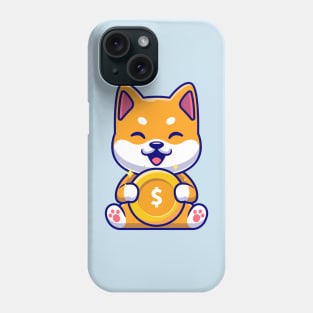 Cute Shiba Inu Holding Gold Coin Cartoon Phone Case