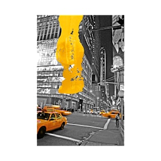 NYC Yellow Cabs Night - Brush Stroke T-Shirt