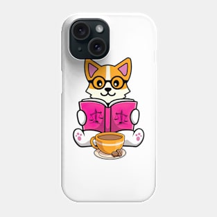 Cute Kawaii Corgi with coffee reading social justice book Phone Case