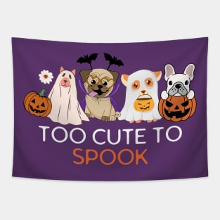 Too Cute To Spook Quote Funny Vintage Halloween Dogs Tapestry