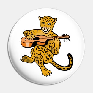 Leopard  Playing Guitar Cartoon Pin