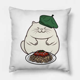 Cute Fat cat is eating spaghetti Pillow