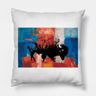 American Bison Stamp Art Painting Colorful Pillow