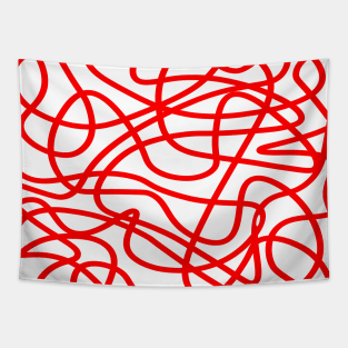 Red random abstract doodle lines pattern Tapestry