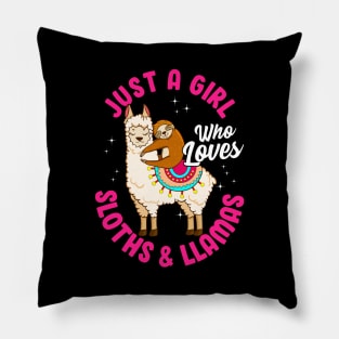 Adorable Just A Girl Who Loves Sloths & Llamas Pillow