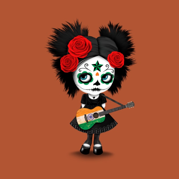 Sugar Skull Girl Playing Indian Flag Guitar by jeffbartels