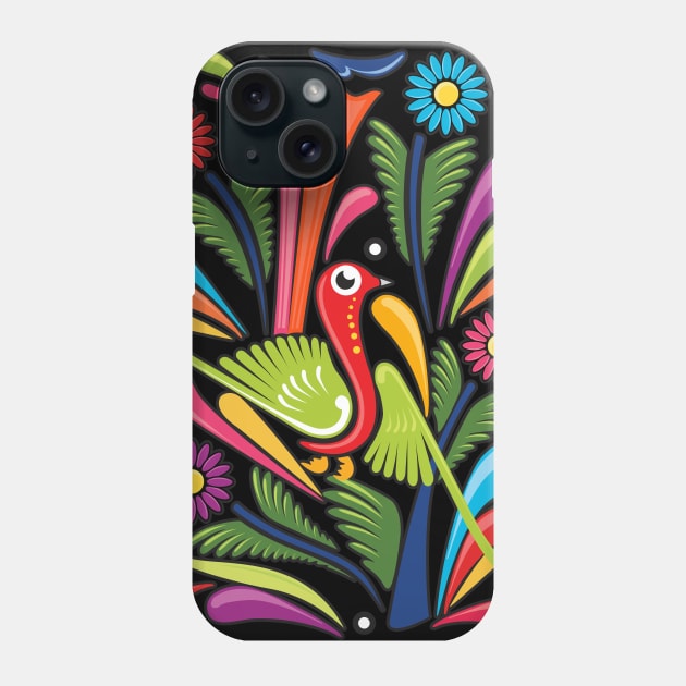 Mexican Amate Bird with Colorful Flowers by Akbaly Phone Case by Akbaly