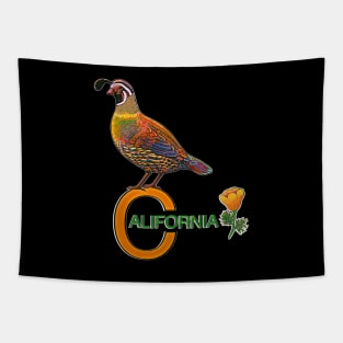 California quail state bird Californian poppy flowers Tapestry