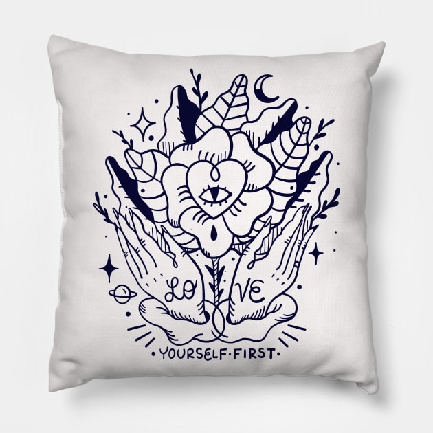 Love yourself first Pillow by Paolavk