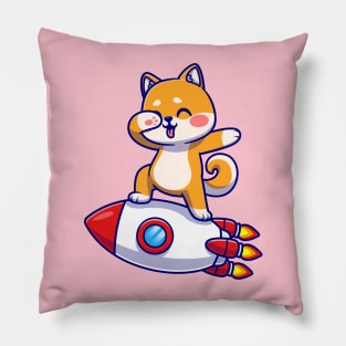 Cute Corgi Dog Dabbing On Rocket Cartoon Pillow