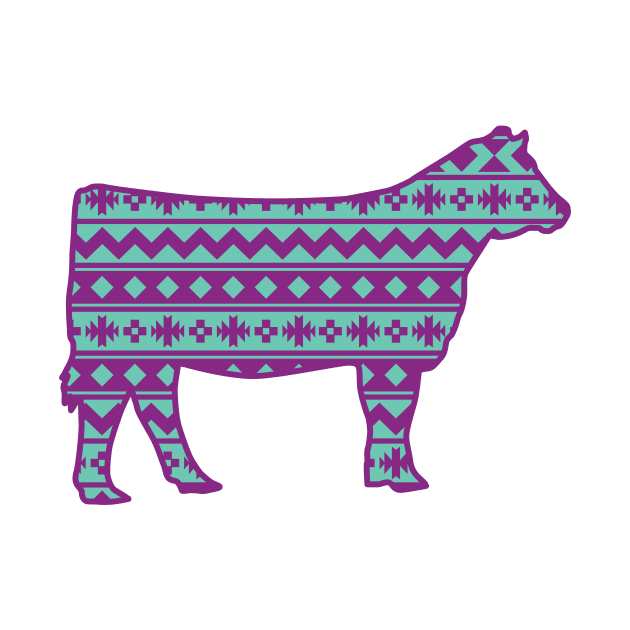 Livestock Show Heifer with Purple & Blue Southwest Aztec Pattern by SAMMO