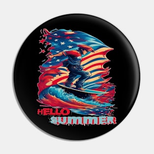 Hello Summer Funny Surfer Riding Surf Surfing Lover Gifts Pin