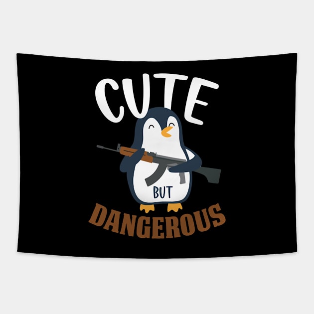 Cute But Dangerous  Funny Penguin Gift Tapestry by CatRobot