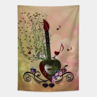 Music, heart guitar with birds and butterflies Tapestry