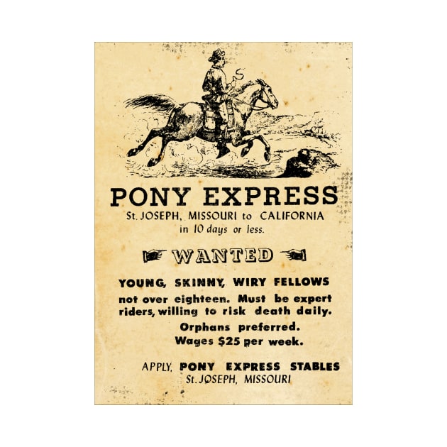 Pony Express Recruitment for Riders - Wild West Poster Design by Naves