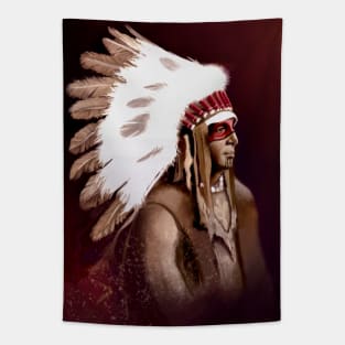 Chief Native Warrior Art | Tribal-Inspired Illustration" Tapestry