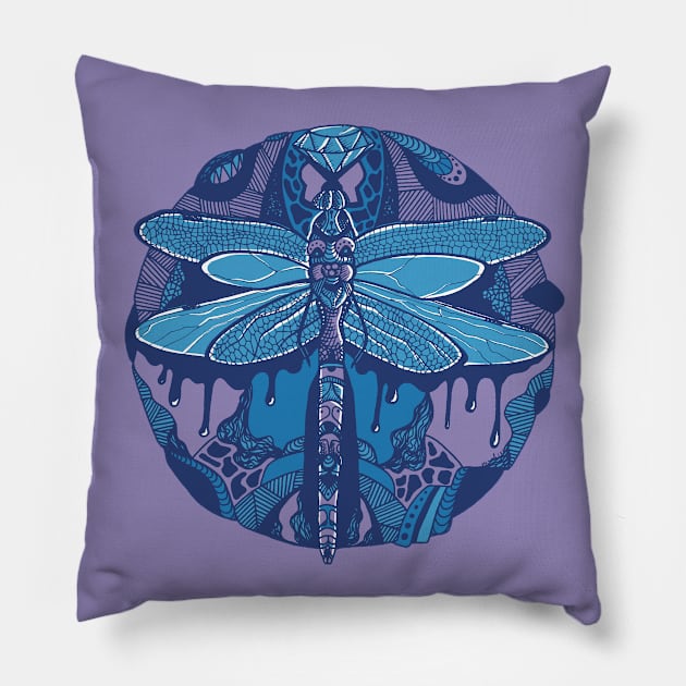 Mountain Blue Circle of the Dragonfly Pillow by kenallouis