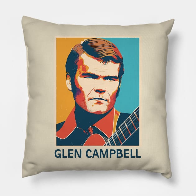 Glen Campbell •• Retro Illustration Pillow by unknown_pleasures