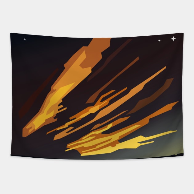 Sunrise cartoon landscape and comet tails Tapestry by BumbleBambooPrints