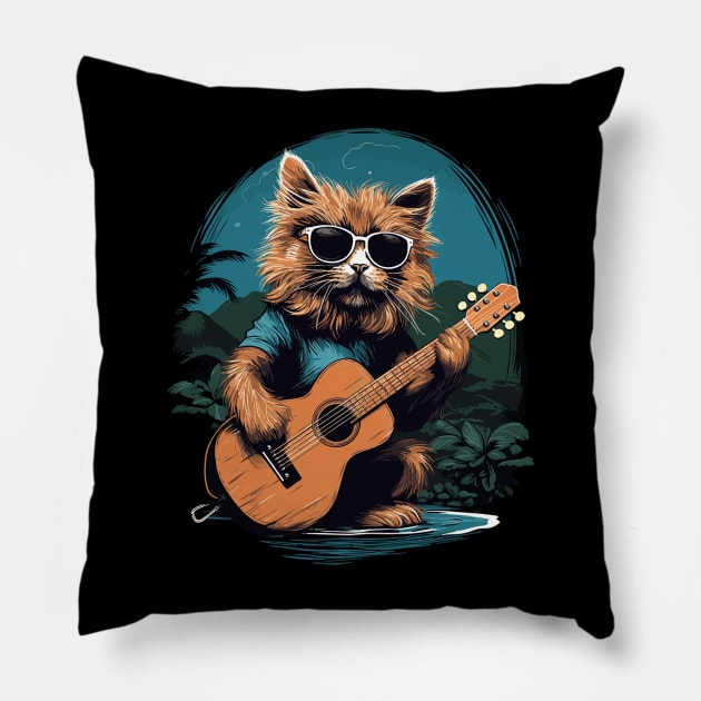 Hawaiian Guitar Music Concert Festival Funny Cat Hawaii Pillow by KsuAnn