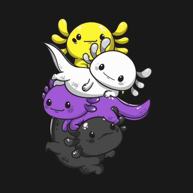 Nonbinary Pride Kawaii Axolotl Pile Non Binary Flag by Alex21