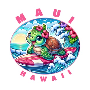 Maui Hawaii Girls Cute Surfing Sea Turtle T-Shirt