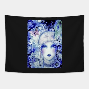 BEAUTIFUL BLUE ART DECO FLORAL FLAPPER COLLAGE ART POSTER PRINT Tapestry