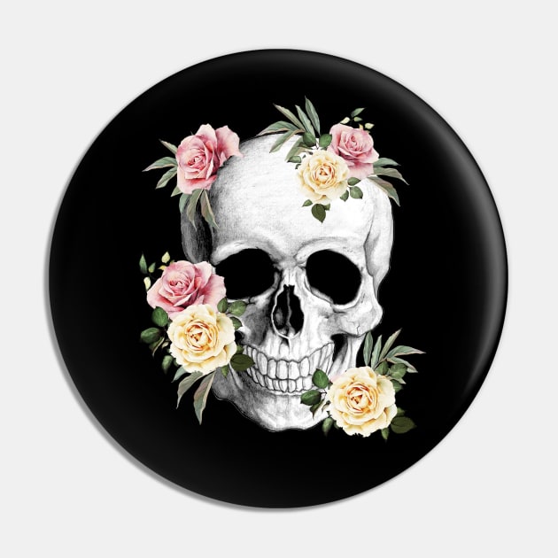 Tribe Skull With roses Pin by Collagedream
