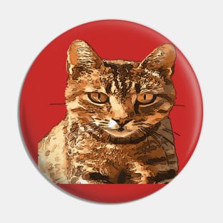 Gorgeous Tabby Cat With Staring Eyes Black Outline Art Pin