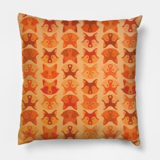 Kawaii Fox Pattern - Red Gold Brown and Orange Pillow
