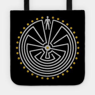 Native American Symbol - Man In The Maze - Gold Silver Tote