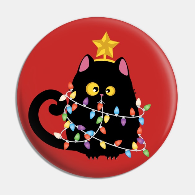 Funny Christmas black cat Pin by AnnArtshock