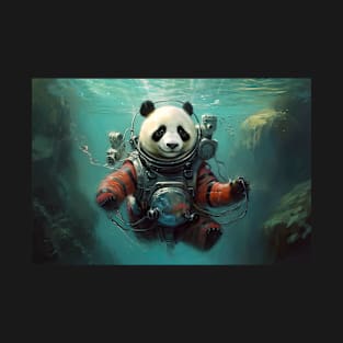 Ocean Explorer: Oil Painting Panda Diving Adventure T-Shirt