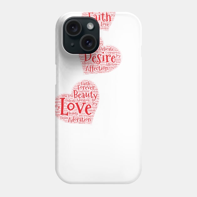 Four Large Cascading Red Word Cloud Hearts Phone Case by ckandrus